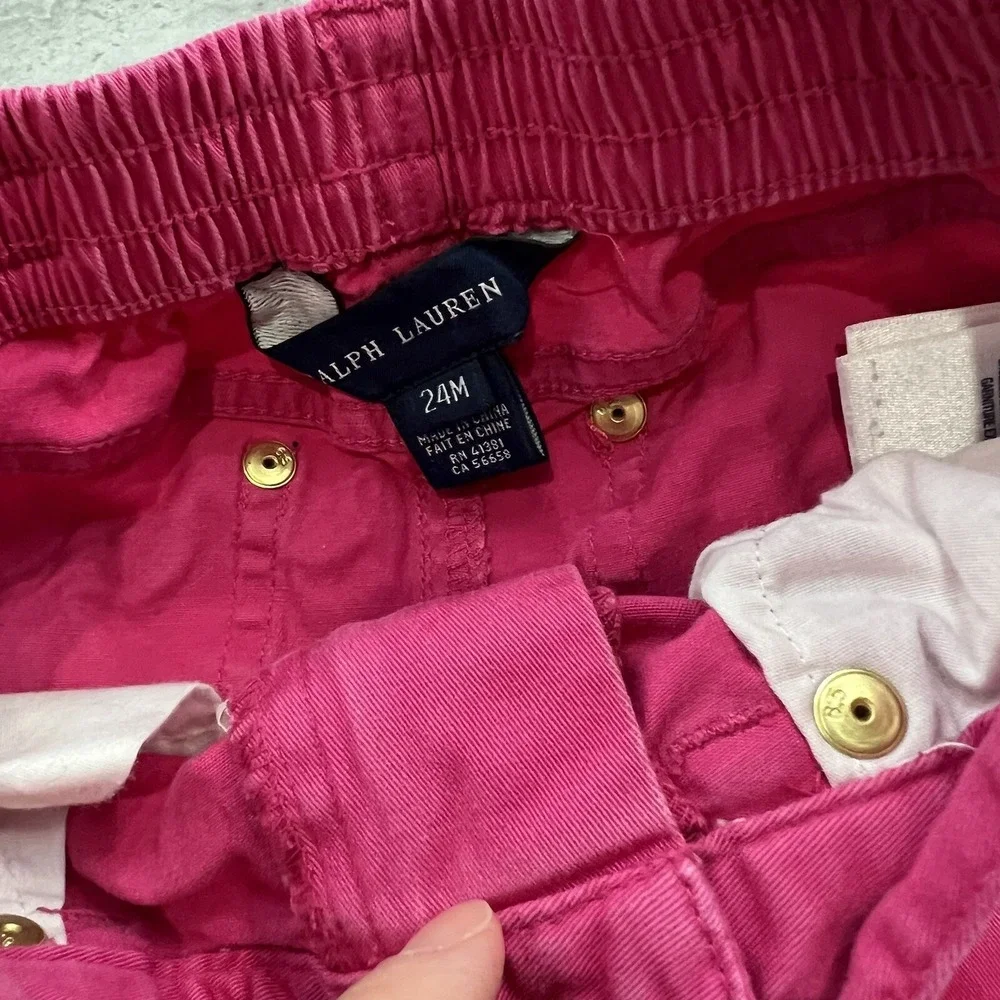 Ralph Lauren Girls Pink Skinny Pants 24 M Cotton Big Pocket‎ Logo